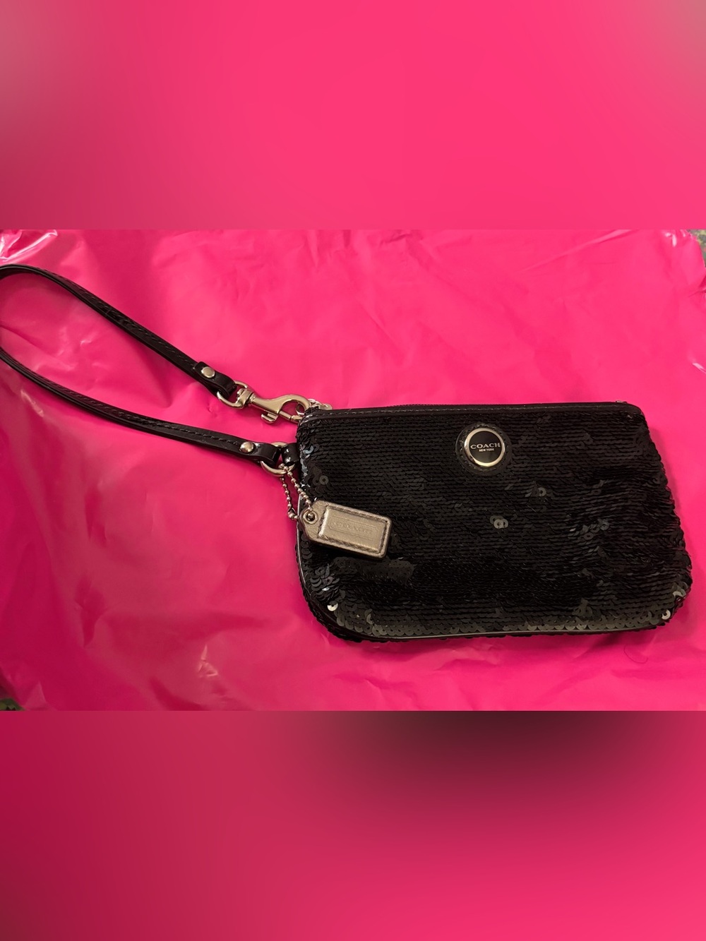 Coach Poppy Black Sequin Wristlet with Silver Tag .** vintage
